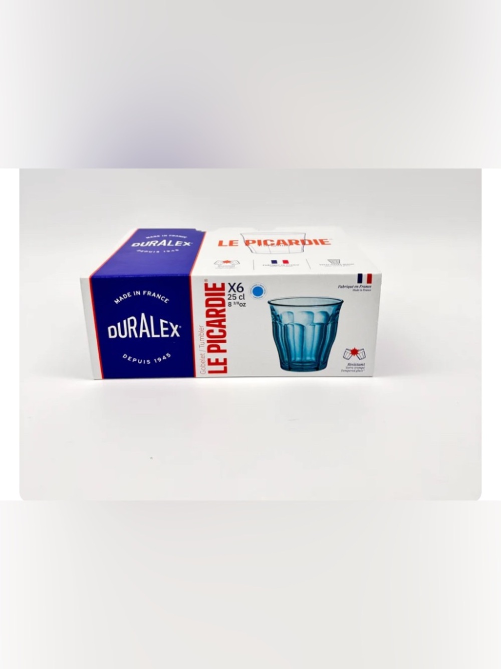 DURALEX Turquoise 25 cl Picardie Tumbler Pack of 6 Glasses 8-3/4 Ounce NEW NIB